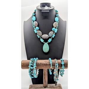 Mixed Lot of Two Blue Stone Necklaces and Six Stone Bracelets